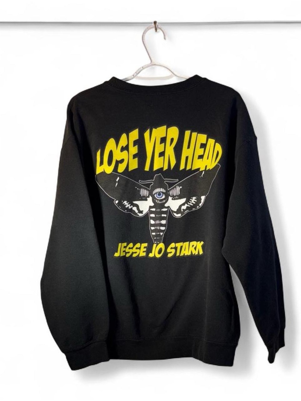 Jesse Jo Stark Crewneck Sweatshirt with Yellow 'Lose Yer Head' Print